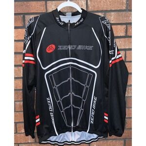Zero Bike Mens Long Sleeve Cycling Jersey Full Zip Black Red Graphic XL